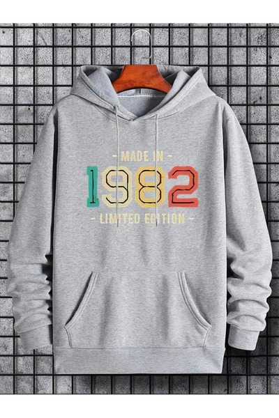 Flood Of Style Gray Men's Gray Made in 1982 Printed 3 Thread Hooded Hoodie