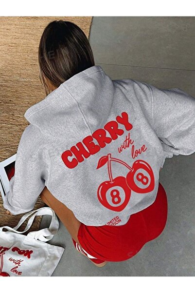 Flood Of Style Hanorac gri pentru femei Cheery 88 cu imprimeu 3 Thread K cu glugă