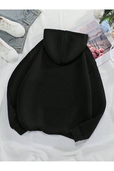 Flood Of Style Hanorac negru unisex Crescent cu imprimeu cu glugă