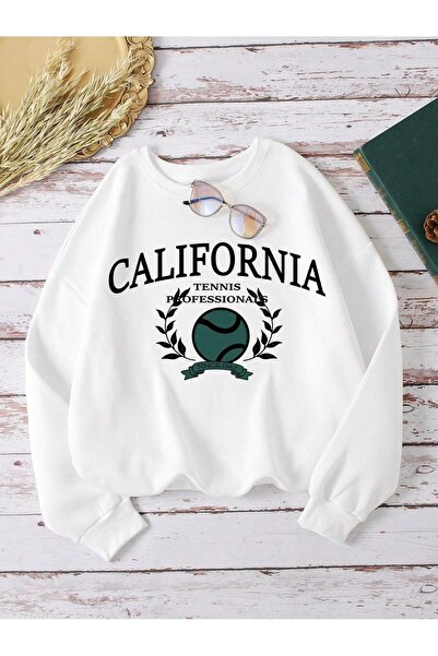 Flood Of Style White Women's White California Tennis Printed Oversize