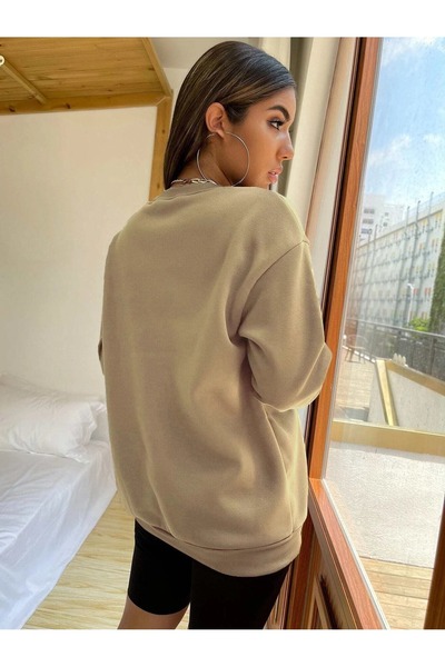 Flood Of Style Beige Women's Beige New York Usa Printed Hoodie