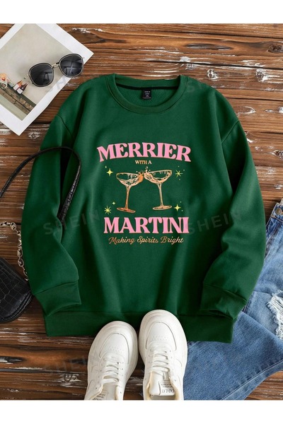 Flood Of Style Green Women's Nefti Green Martini Printed Crew Neck Oversize