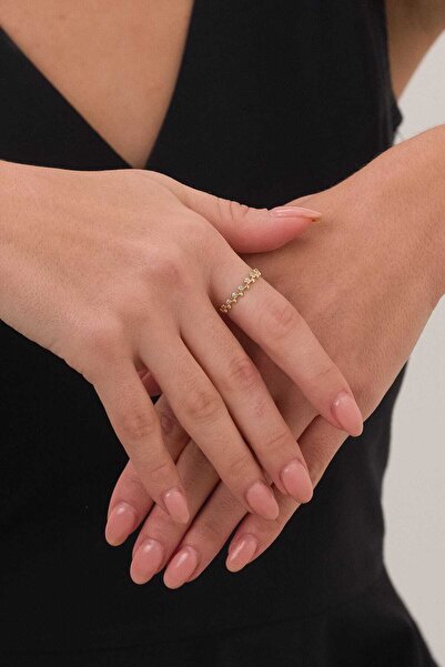 FERMAS KUYUMCULUK 14 Ayar Sıralı Taşlı Çıtır Altın Yüzük