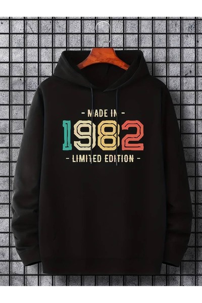 Flood Of Style Hanorac negru pentru bărbați, negru, fabricat în 1982, cu impr...