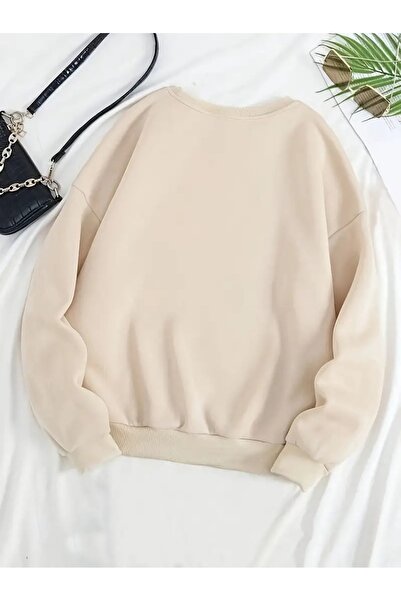 Flood Of Style Bej Femei Bej Margarita cu imprimeu guler rotund supradimensionat