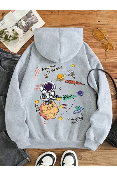 Flood Of Style Γκρι Unisex Grey Space Space με τύπωμα με κουκούλα Hoodie