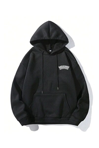 Flood Of Style Black Unisex Black Miami Printed Hooded Hoodie