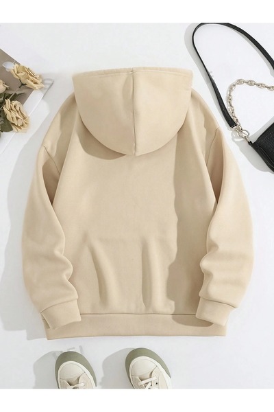 Flood Of Style Hanorac bej pentru femei Palm Springs Surf cu imprimeu 3 Yarn K cu glugă