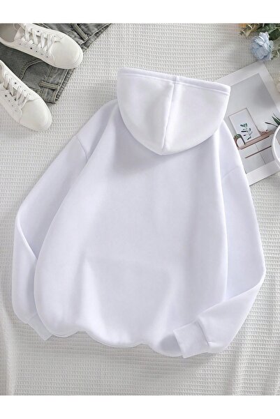 Flood Of Style Hanorac alb unisex Crescent cu imprimeu cu glugă