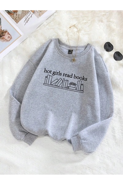 Flood Of Style Γκρι Γυναικεία Βιβλία Γκρι Βιβλία με τύπωμα Ποδηλατική λαιμόκο...