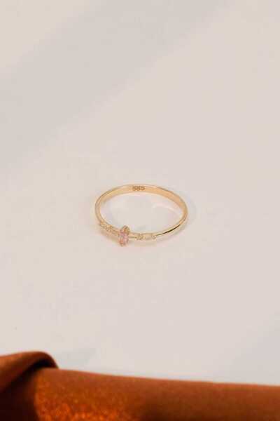 FERMAS KUYUMCULUK 14 Ayar Pembe Taşlı Çıtır Altın Yüzük