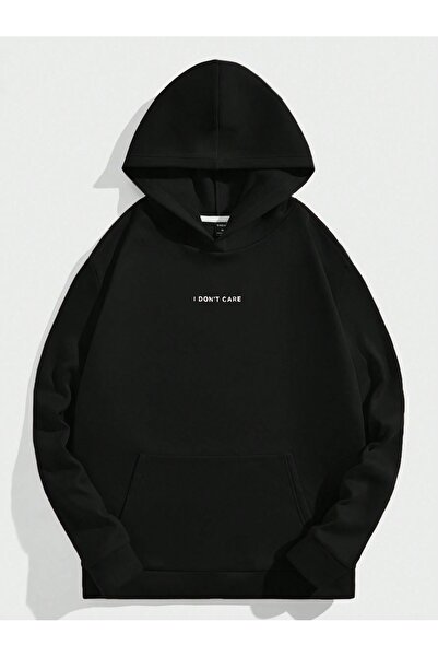 Flood Of Style Hanorac negru unisex negru I Dont Care cu imprimeu 3 Thread K ...