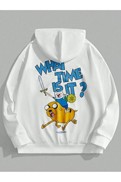 Flood Of Style White Unisex White Adventure Time Printed Hoodie