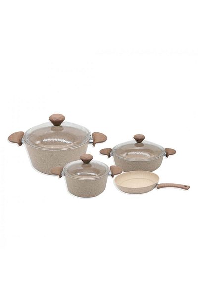 Taç Granite Pattern Beige Aluminum Cookware Set - 7 Pieces