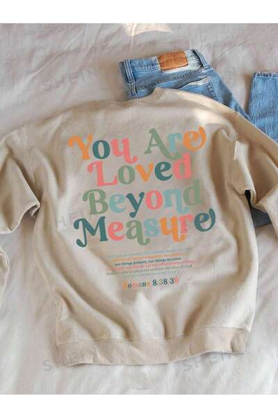 Flood Of Style Bej Femei Bej Loved Beyond Împrimat cu Guler Rotund Oversize