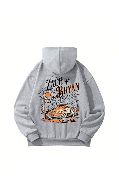 Flood Of Style Hanorac gri pentru femei Zach Bryan cu imprimeu cu glugă