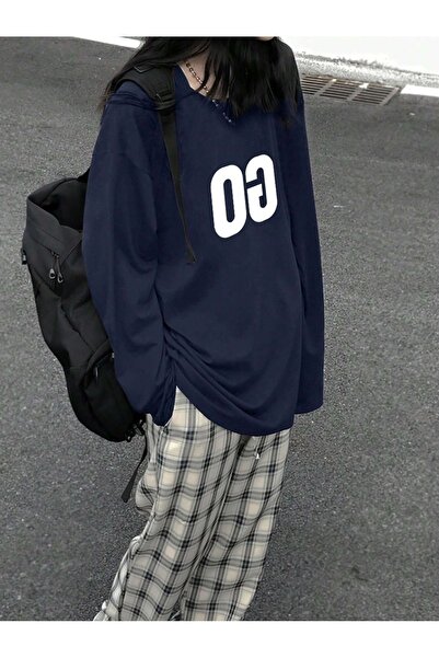 Flood Of Style Albastru bleumarin pentru femei Albastru bleumarin GO cu imprimeu supradimensionat