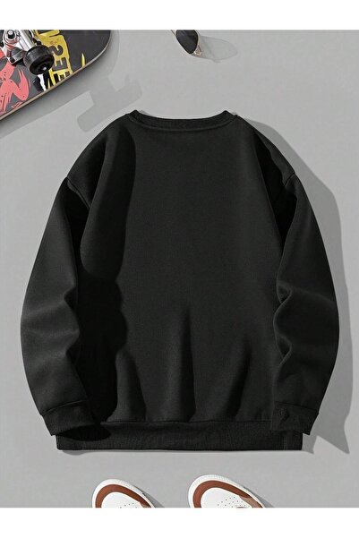 Flood Of Style Black Women's Black Ghost Coffee Printed Oversize Crew Neck