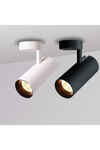 Generic Single black track light, replaceable GU10 bulb, white outer body color, yellow light color K3000