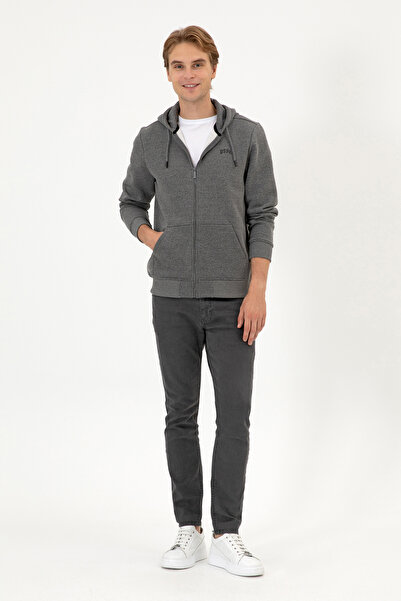 U.S. Polo Assn. Men's Regular Fit Anthracite Melange Ribbed Knitted Cardigan 50313755-Vr081