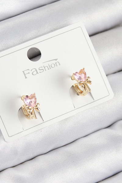 Skygo Brass Zircon Stone Bow Heart Model Gold Color Children's Earrings - Tj-Bkp11195