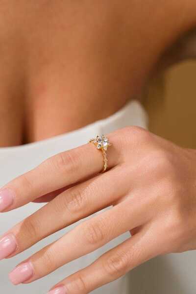 FERMAS KUYUMCULUK 14 Ayar Lotus Çiçeği Tektaş Altın Yüzük