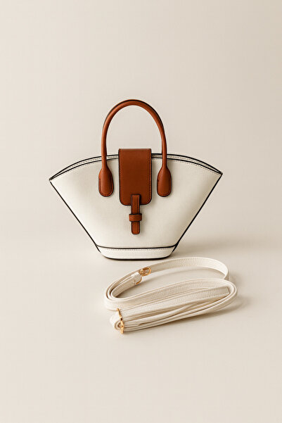 Nova Women's Geometric Design White-Tan Combination Bag