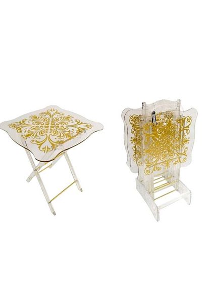 BYT ALRWASM FOR TRADE Acrylic Side Service Tables - Set of 4, Transparent, Foldable