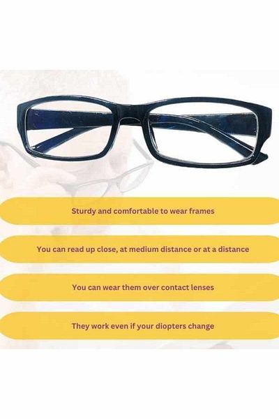 Mercaton Reading Glasses One4ALL with Auto-Adjustable Diopters from +0.5 to +2.50, Black, and 1 Microfiber Le