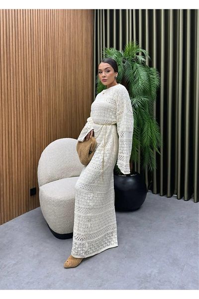 Cardella Ethnic Patterned Chain Belt Detailed Fully Lined Openwork Dress