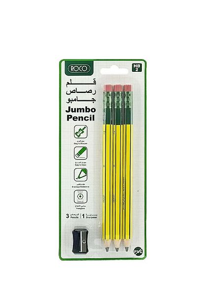 Roco Hexagonal Yellow Barrel Eraser Pencil Set 2HB Standard – 4 Pieces