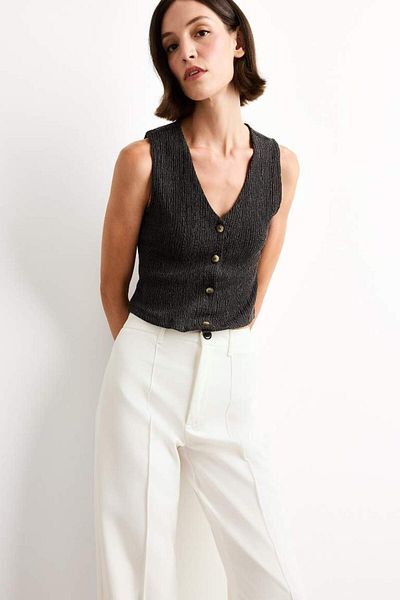 DeFacto New Season Fitted V-Neck Buttoned Sleeveless Blouse