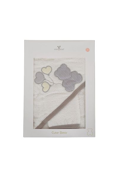 Cangaroo Cute Bear baby towel with hood and mitten, 100% cotton, 100x100 cm, Beige