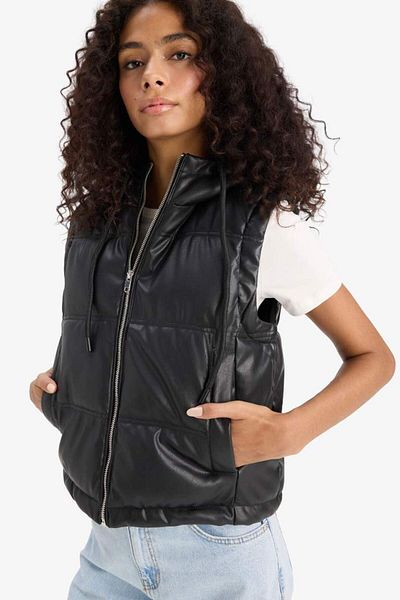 DeFacto New Season Regular Fit Hooded Faux Leather Vest