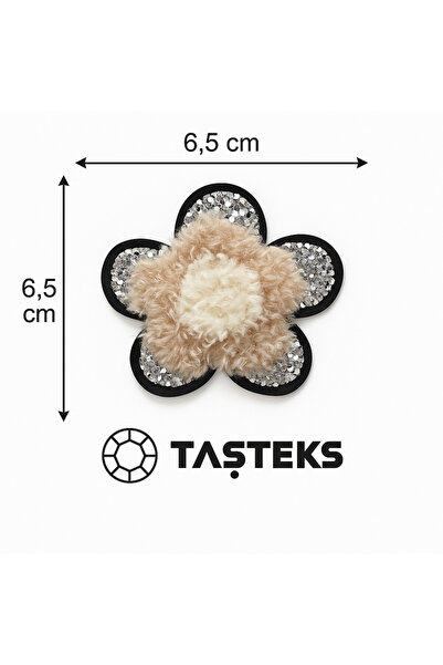 Taşteks Taşlı Ütülenebilen veya Sticker Olarak Kullanılabilen Ponpon Çiçek Patch