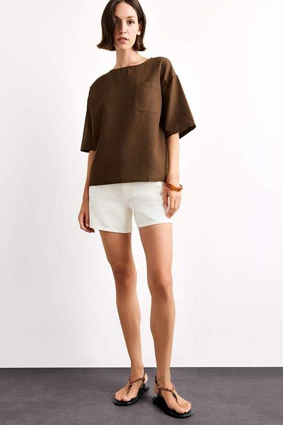 DeFacto New Season Relax Fit Crew Neck Woven Short Sleeve Blouse