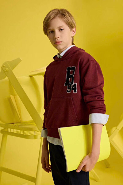 DeFacto Oversize Geniş Kalıp Kapüşonlu Okul Bordo Erkek Çocuk Sweatshirt F271...