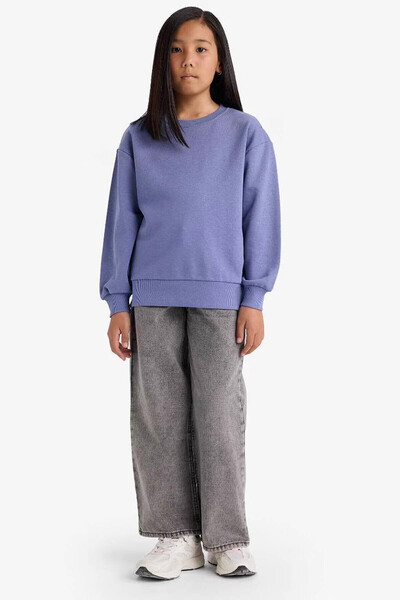 DeFacto Relax Fit Crew Neck Basic Plain School Purple Girl's Sweatshirt A2797A8/Pr510