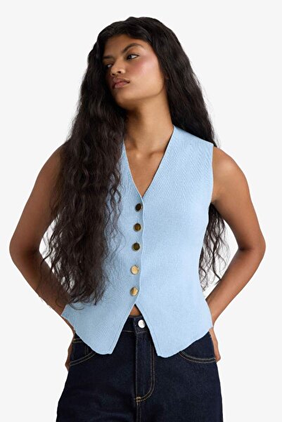 DeFacto Fitted V Yaka Düğmeli Triko Yelek G1164AX25AU