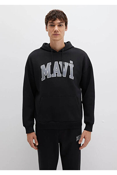 Mavi Logo Baskılı Kapüşonlu Siyah Erkek Sweatshirt M067149-902