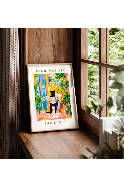 512 STORE Estetik Kedi Matisse Paris 1953 Modern Tasarım Banyo Duvar Dekor Ev...