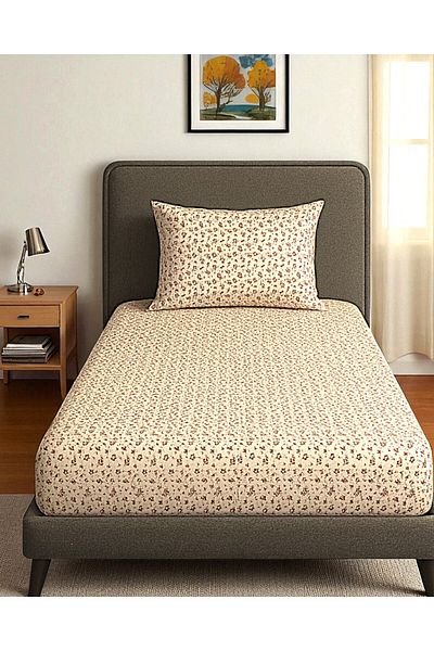 MixCotton Home Single Fitted Sheet and Pillowcase Patterned Cotton Poplin Fabric