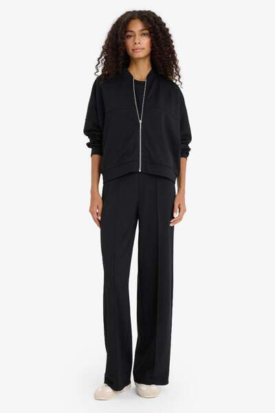 DeFacto New Season College Collar Zippered Soft Textured Modal Bomber Cardigan