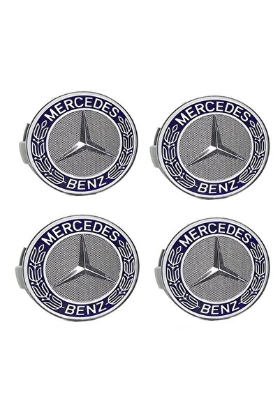 MERCEDES Set 4 Wheel Covers 75mm for Alloy Rims, Blue + LED Auto Bulb W5W, Xstorm