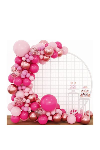 OEMN Set of 126 Latex Party Balloons, Elegant Party Decoration Pink Pink-Pale Gold