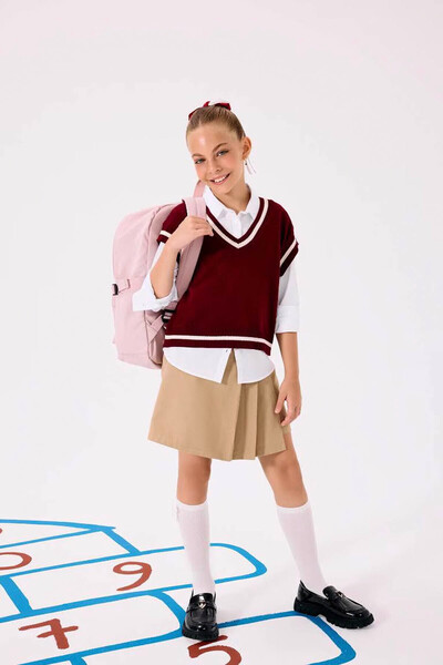 DeFacto Fusta scurtă din Gabardină cu talie elastică plisată pentru școală pe...