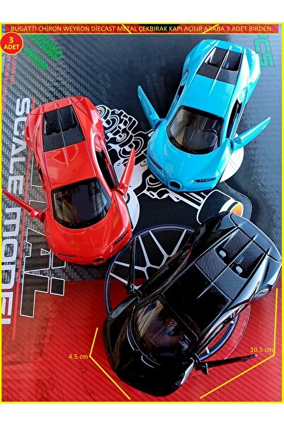 OYUNCAKSAHİLİ Bugatti Chiron Metal Arabalar 3 Adet Birden Diecast Model Veyron Kapılar Açılır Çekbırak