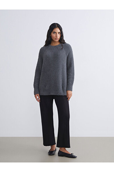 LC Waikiki Anthracite Crew Neck Women's Knitwear Tunic