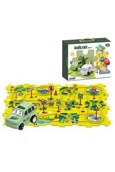 OEM Set Constructie Puzzle Circuit, Tema Dinozauri, Jungla, Masinuta Jucarie, 12 Bucati, Mari Dimensiuni