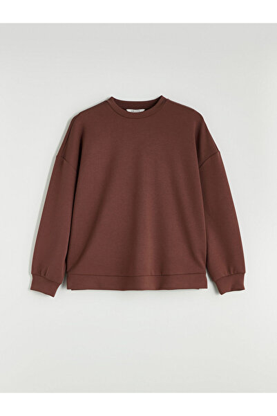 LC Waikiki Γυναικείο φούτερ καφέ με λαιμόκοψη oversized